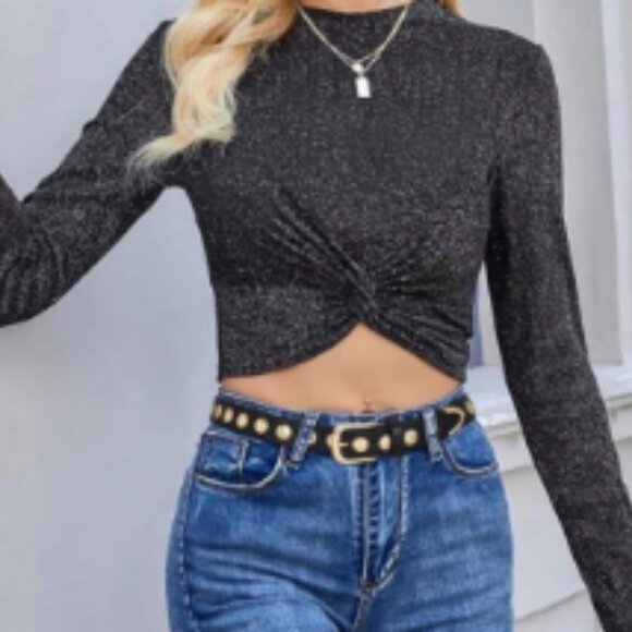 Black Contemporary Women's Gold Rivet Belt - Picture 2 of 9